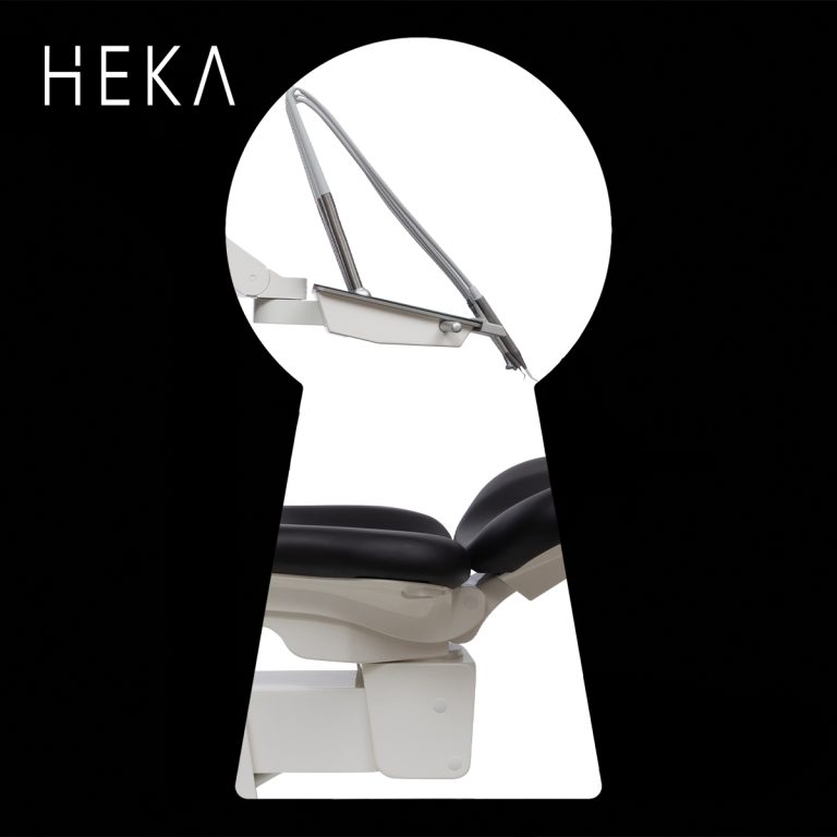 Heka I+ c’est un unit design, minimaliste, ambidextre, sans crachoir, fait de surfaces en métal lisse, basé sur le bien-être soigné/soignant.